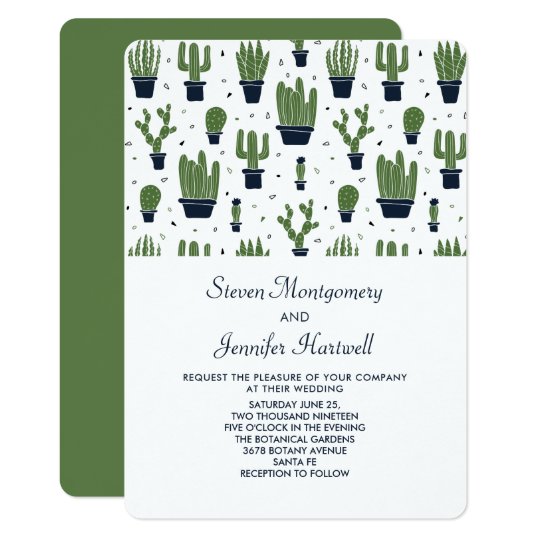 Rustic Green Cactus In Flower Pots Pattern Wedding Invitation Rustic Green Cactus In Flower Pots Pattern Wedding Invitation