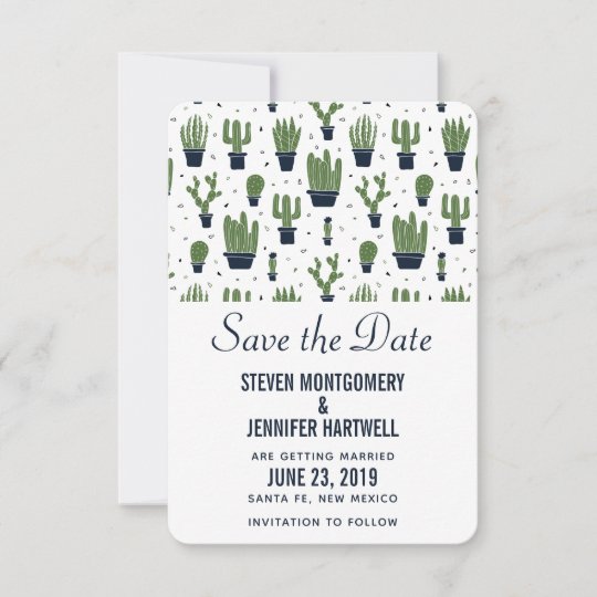 Rustic Green Cactus In Flower Pots Pattern Wedding Save The Date Rustic Green Cactus In Flower Pots Pattern Wedding Save The Date