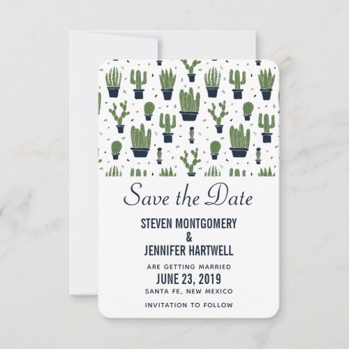 Rustic Green Cactus in Flower Pots Pattern Wedding Save The Date