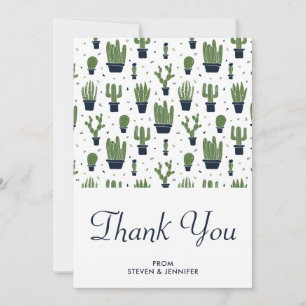 Rustic Green Cactus in Flower Pots Pattern Wedding Thank You Card