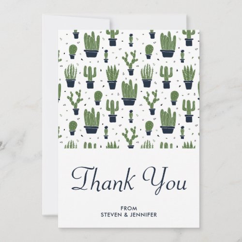 Rustic Green Cactus in Flower Pots Pattern Wedding Thank You Card