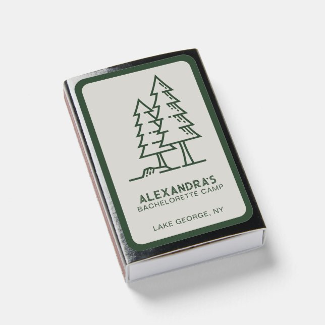 Rustic Green Camp Bachelorette Weekend Matchboxes (Front Closed)