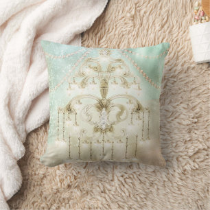 Rustic Green Chandelier Beads Monogram Vintage Throw Pillow
