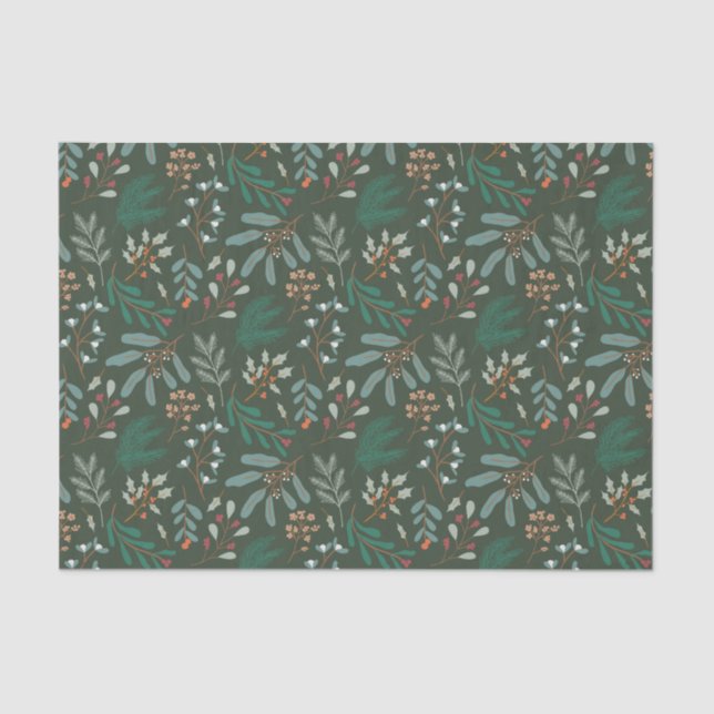 Rustic Green Christmas Foliage Pattern Tissue Paper (Front)