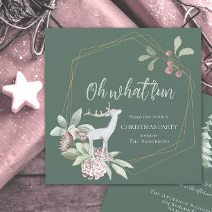 Rustic green Christmas Oh what fun deer wreath  Invitation