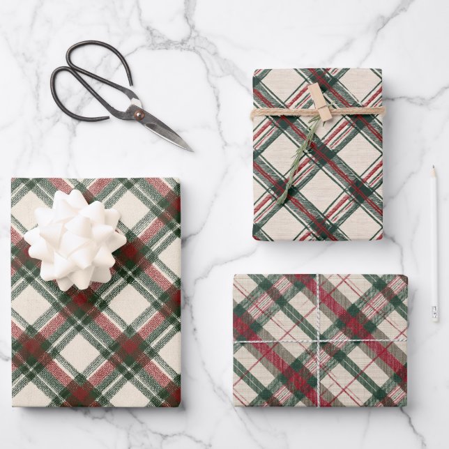Rustic Green Christmas Plaid Wrapping Paper (Front)