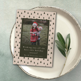 Rustic Green Christmas Trees Two Photo Vertical Holiday Card
