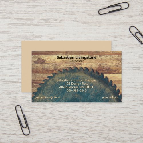 Rustic Green Circular Saw Carpentry Professional Business Card