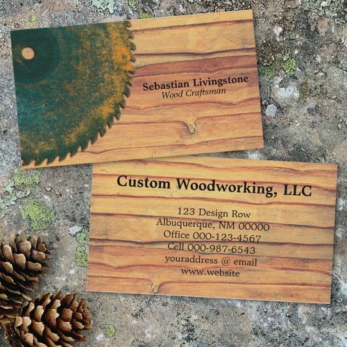 Rustic Green Circular Saw Woodworking Profession Business Card