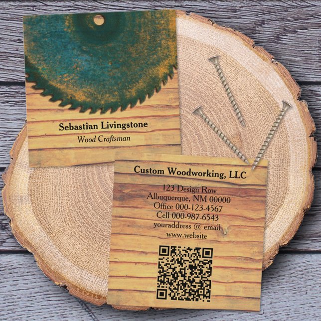 Rustic Green Circular Saw Woodworking Profession S Square Business Card (Creator Uploaded)