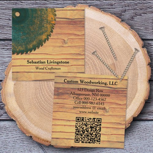 Rustic Green Circular Saw Woodworking Profession Square Business Card