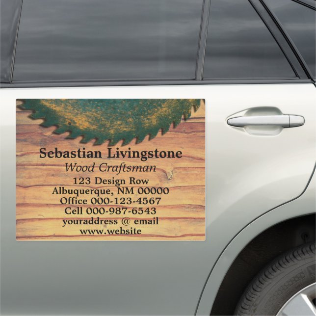 Rustic Green Circular Saw Woodworking Professional Car Magnet (In Situ)