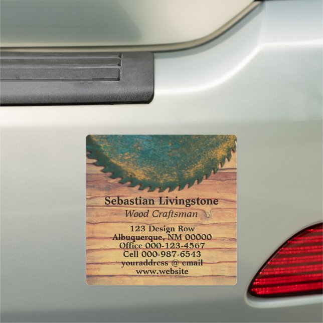 Rustic Green Circular Saw Woodworking Professional Car Magnet (In Situ)