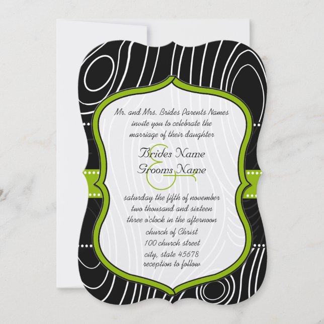 Rustic Green Country Wood Grain Wedding Invitation (Front)