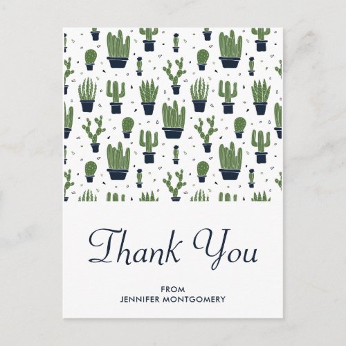 Rustic Green Desert Cactus Pattern Thank You Postcard
