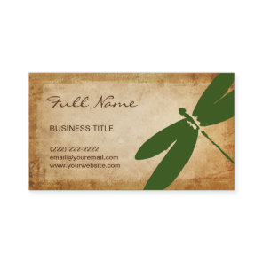 Rustic Green Dragonfly Parchment Paper Business Card