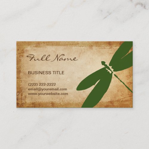 Rustic Green Dragonfly Parchment Paper Business Card