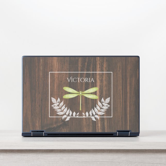 Rustic Green Dragonfly Personalized HP Laptop Skin (Front)