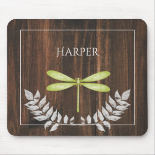 Rustic Green Dragonfly Personalized Mouse Pad