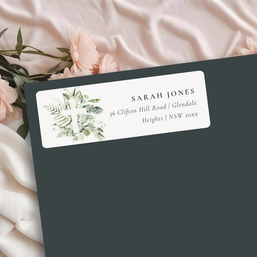 Rustic Green Eucalyptus Fern Foliage Cross Address Label