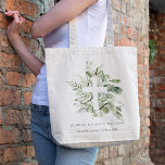 Rustic Green Eucalyptus Fern Foliage Cross Baptism Tote Bag<br><div class="desc">For any further customisation or any other matching items,  please feel free to contact me at yellowfebstudio@gmail.com</div>