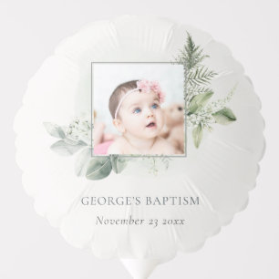 Rustic Green Eucalyptus Fern Foliage Photo Baptism Balloon