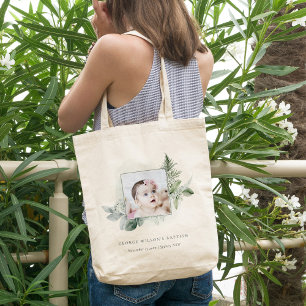 Rustic Green Eucalyptus Fern Foliage Photo Baptism Tote Bag