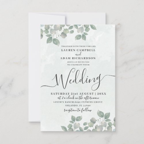 Rustic Green Eucalyptus Watercolor Wedding Invitation