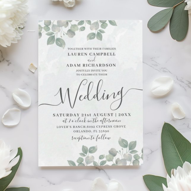 Rustic Green Eucalyptus Watercolor Wedding Invitation (Creator Uploaded)