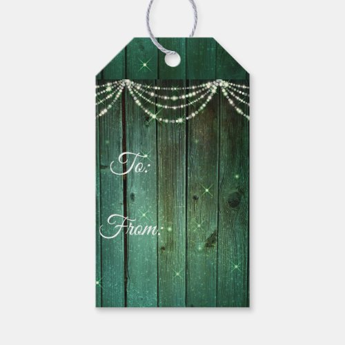 Rustic Green Fairy Lights Sparkle Christmas Gift Tags