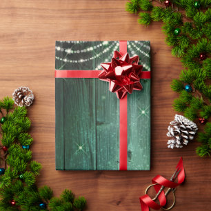 Rustic Green Fairy Lights Sparkle Christmas Wrapping Paper
