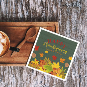 Rustic Green Fall Leaves Thanksgiving Napkins