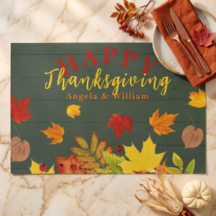Rustic Green Fall Leaves Thanksgiving Placemat