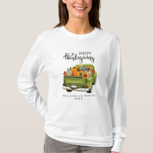 Rustic Green Farm Truck Thanksgiving Family T-Shirt