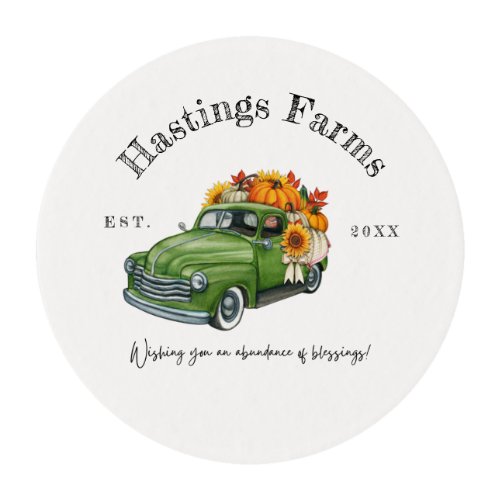 Rustic Green Farm Truck Thanksgiving Harvest Edibl Edible Frosting Rounds