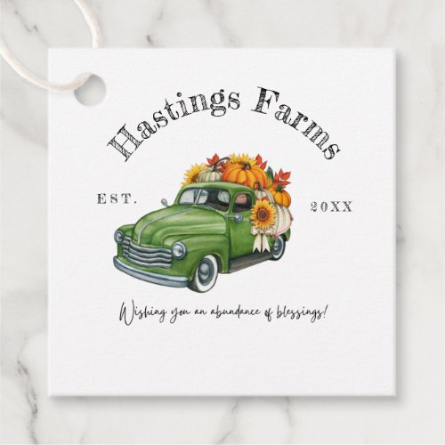 Rustic Green Farm Truck Thanksgiving Harvest Favor Tags