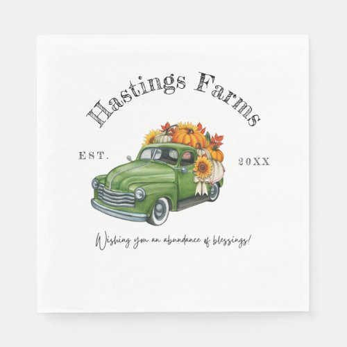 Rustic Green Farm Truck Thanksgiving Harvest Napkins