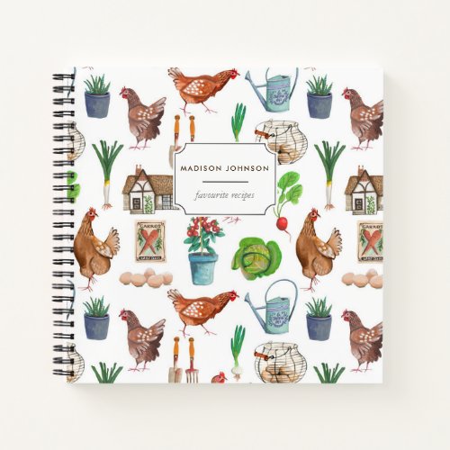 Rustic Green Farmers Market Chicken Recipe Pattern Notebook