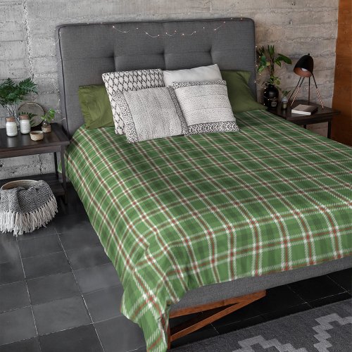 Rustic Green Farmhouse Elegant Plaid Pattern Duvet Cover