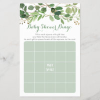 Rustic Green Floral Baby Shower Bingo Game