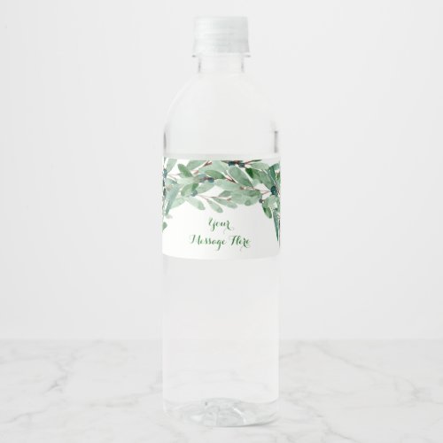 Rustic Green Floral Baby Shower Water Bottle Label