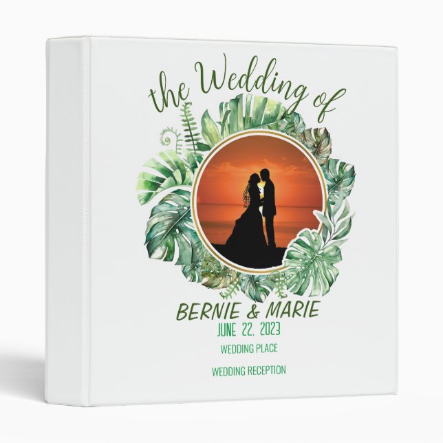 Rustic Green Floral Elegant Wedding  3 Ring Binder (Front/Spine)