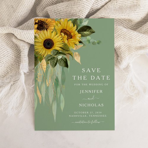 Rustic Green Floral Sunflowers Save The Date