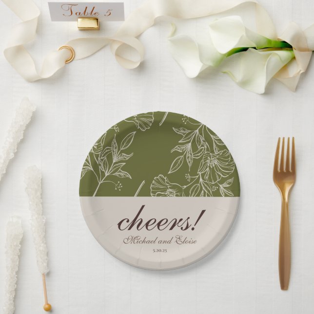 Rustic Green Floral Wedding Paper Plates (Wedding)