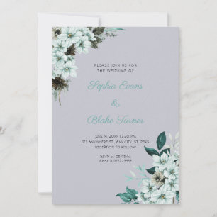 Rustic Green Flowers Boho Cloud Gray Wedding Invitation