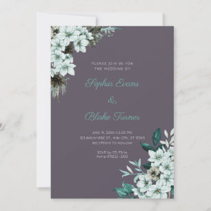 Rustic Green Flowers Boho Smoke Gray Wedding Invitation