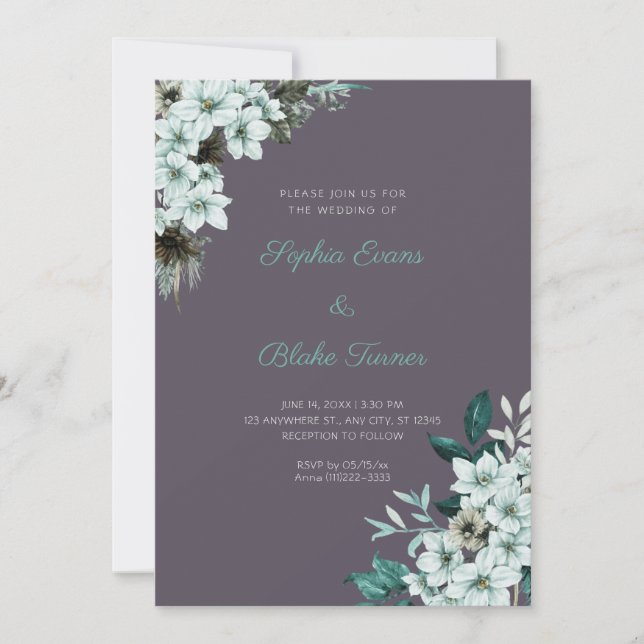 Rustic Green Flowers Boho Smoke Gray Wedding Invitation (Front)