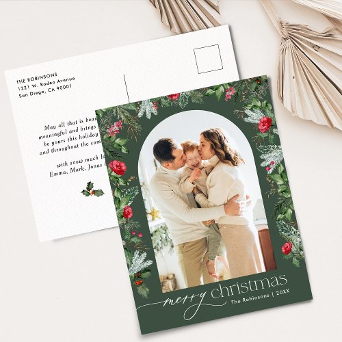 Rustic Green Foliage Arch Merry Christmas Holiday Postcard
