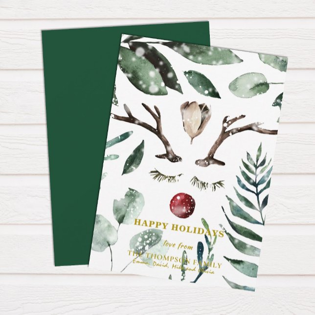 Rustic Green Foliage Snow Overlay Magnolia Holiday Card (Creator Uploaded)