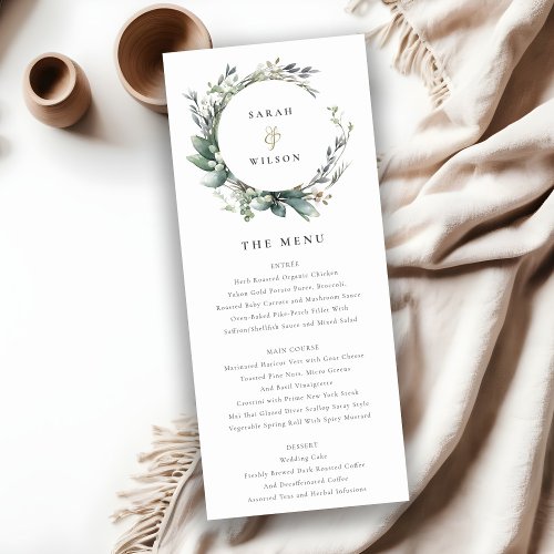 Rustic Green Foliage Wreath Wedding Menu Card